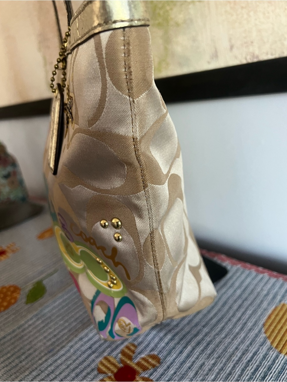 Coach 2011 Gold Signature Tote with Multicolor Graphic Accents - Picture 8 of 14